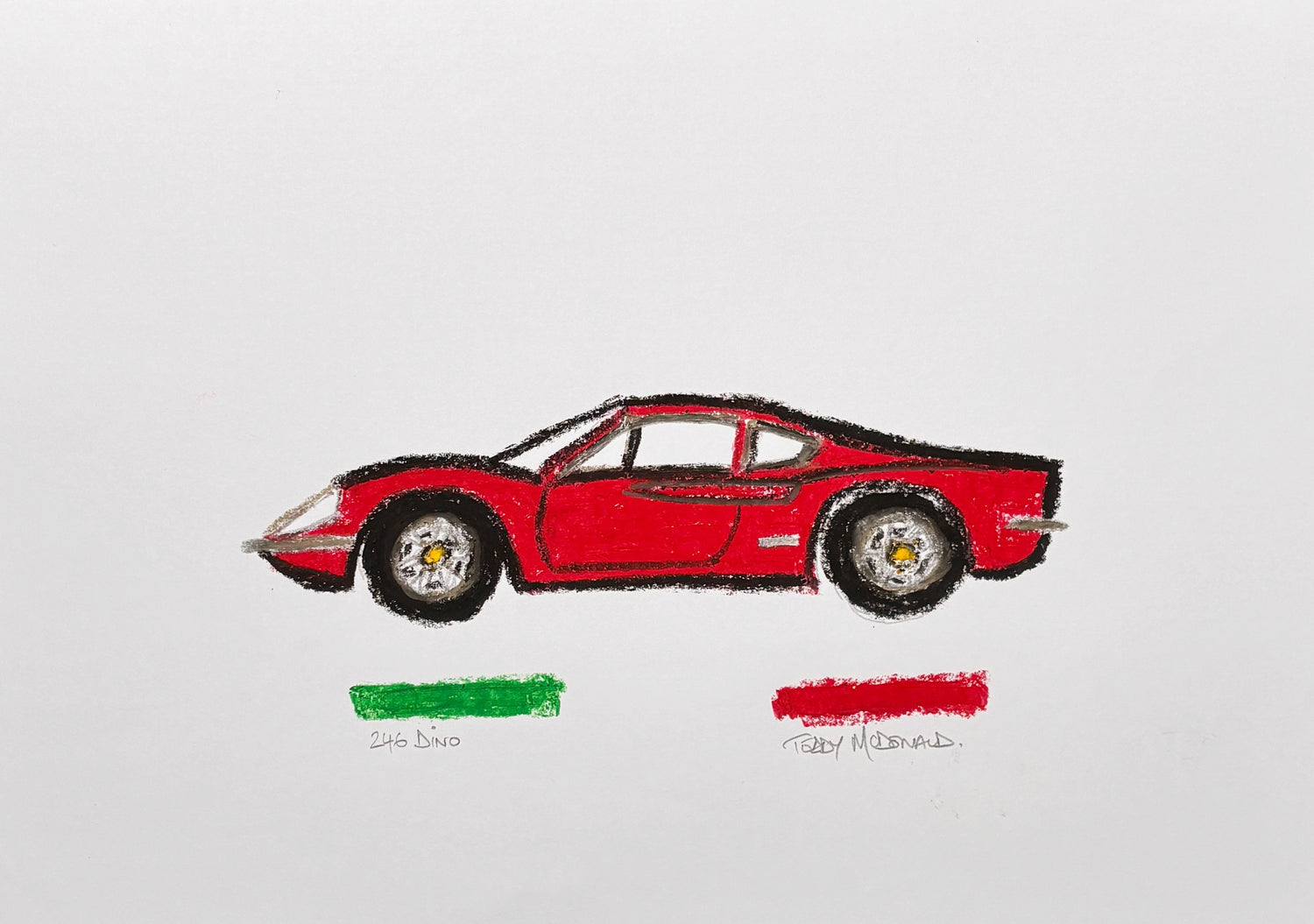 Ferrari 246 Dino unique original art drawing by TEDDY McDONALD