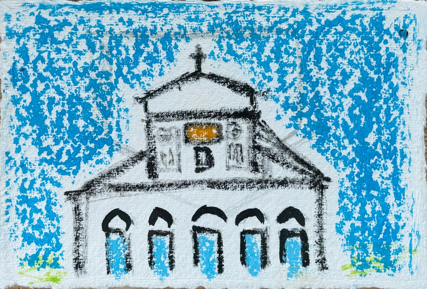 san miniato al monte church florence italy unique original drawing oil pastels by artist Teddy McDonald