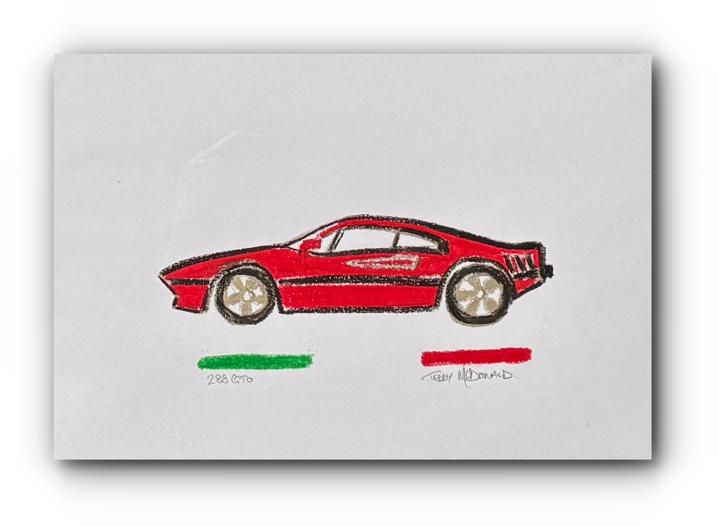 Ferrari 288 GTO - Unique & Original Fine Art Oil Pastel Drawing on Paper