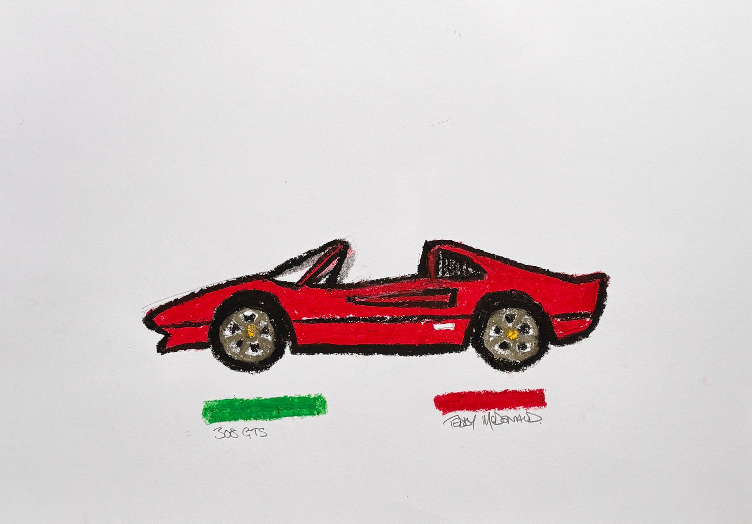 Ferrari 308 GTS unique original art drawing by TEDDY McDONALD