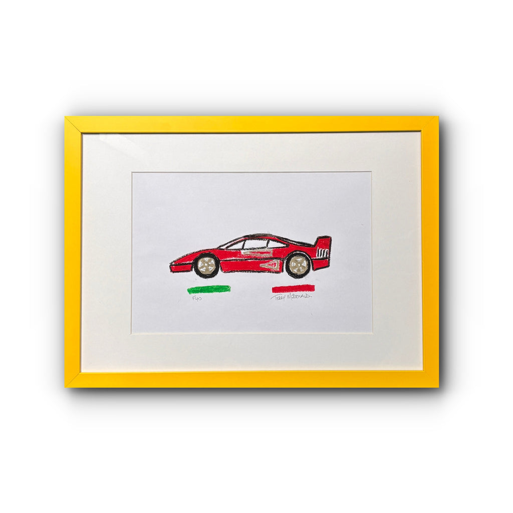 Ferrari F40 - Unique & Original Fine Art Oil Pastel Drawing on Paper