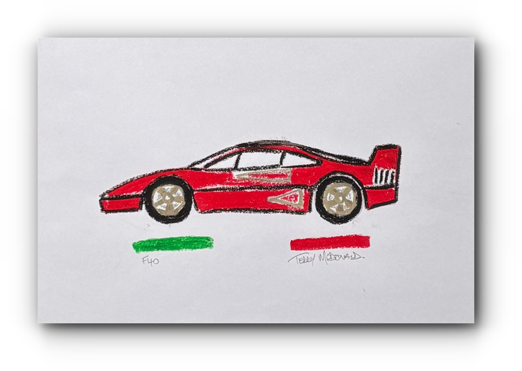 Ferrari F40 - Unique & Original Fine Art Oil Pastel Drawing on Paper