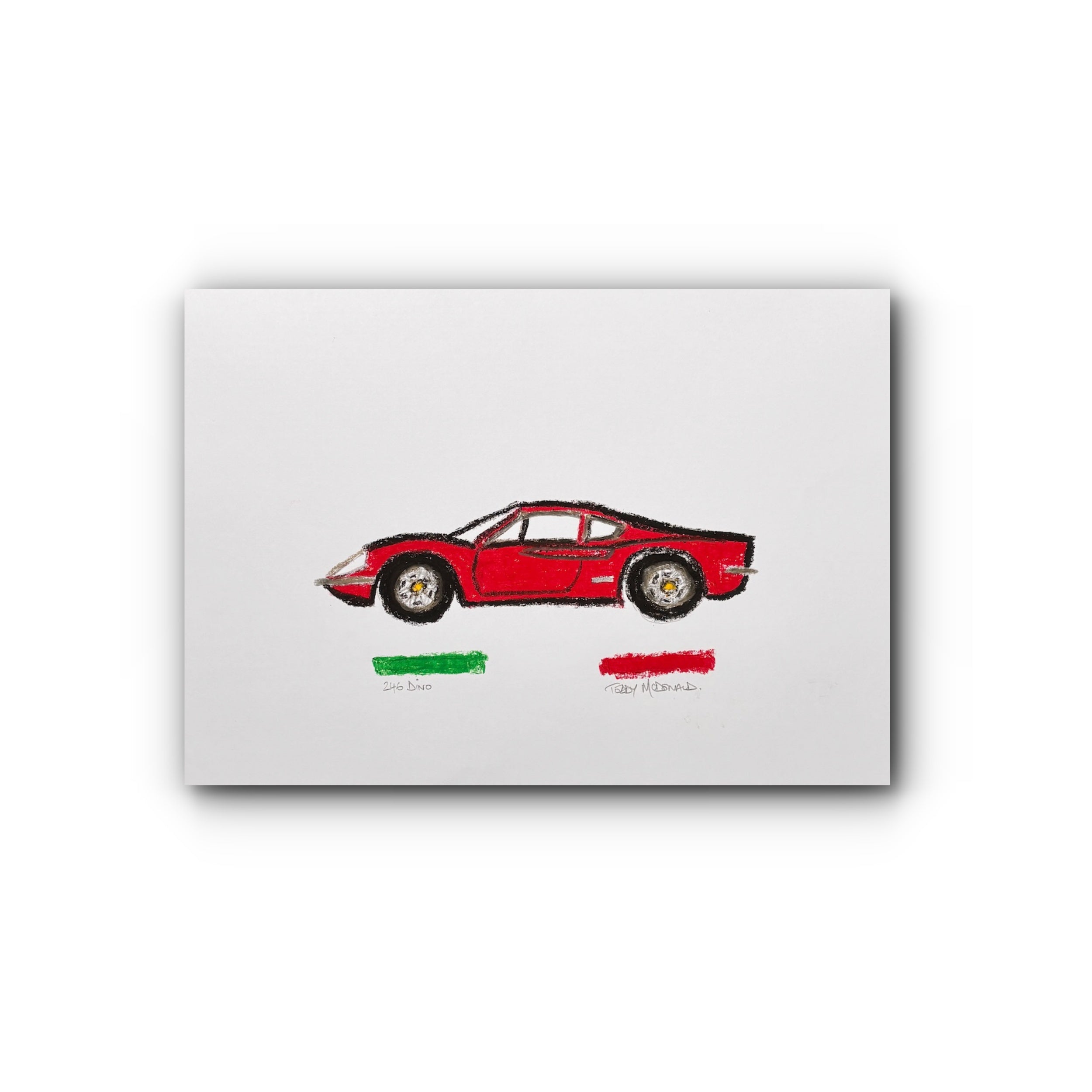 Ferrari 246 Dino - Unique & Original Fine Art Oil Pastel Drawing on Paper