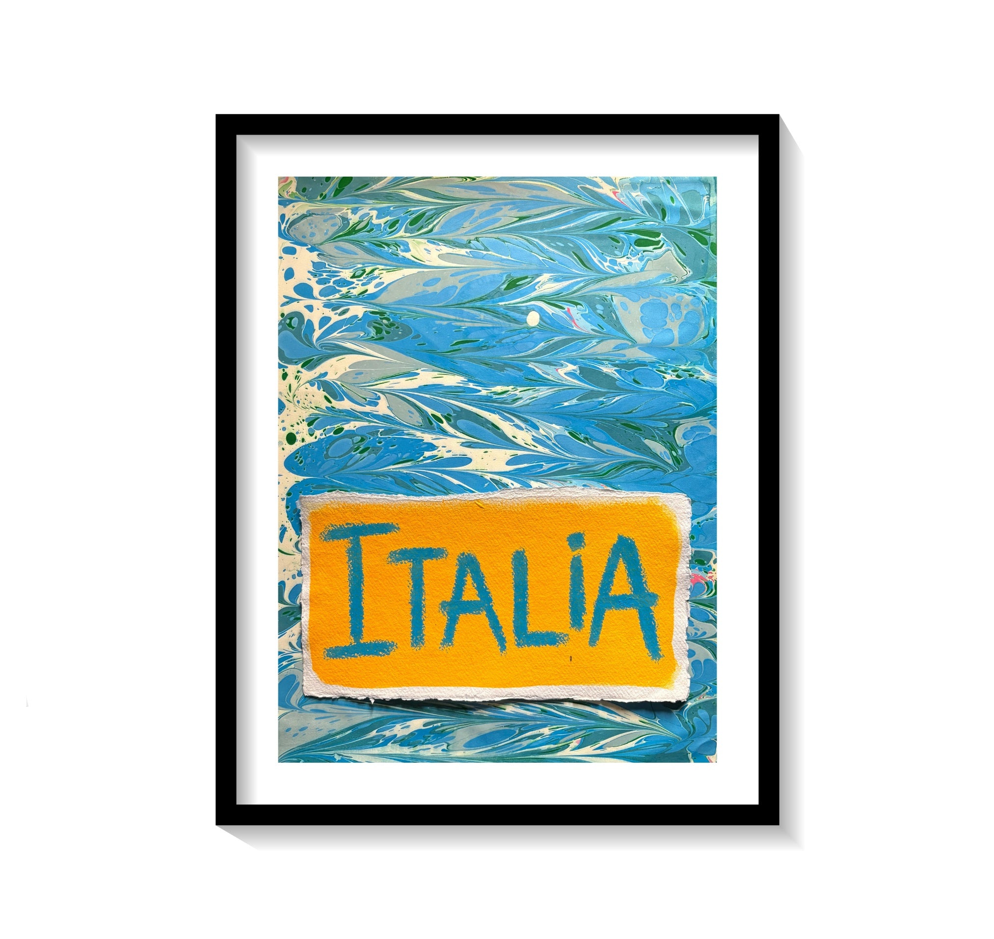 Italia Pool - unique & original fine art oil pastel & acrylic with marbled paper