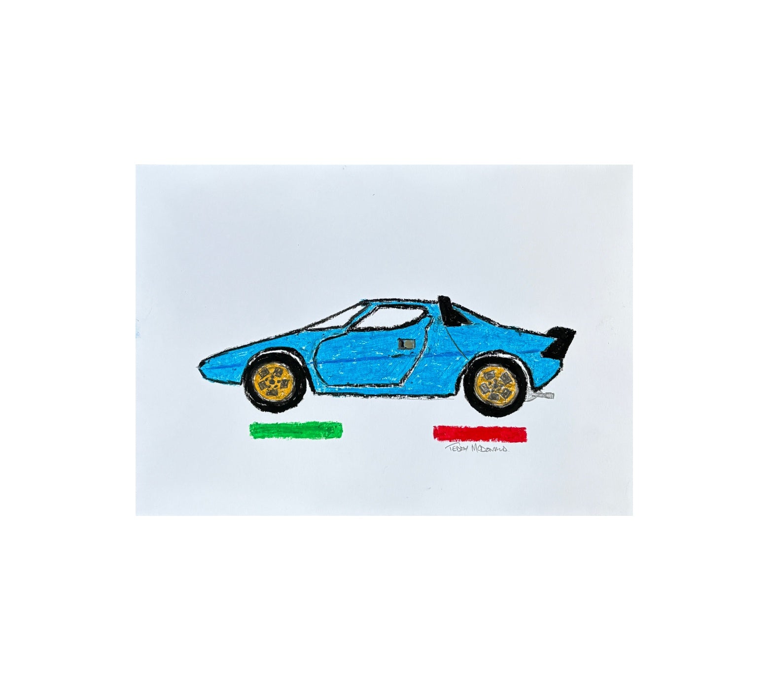 Lancia Stratos - Unique & Original Fine Art Oil Pastel Drawing on Paper