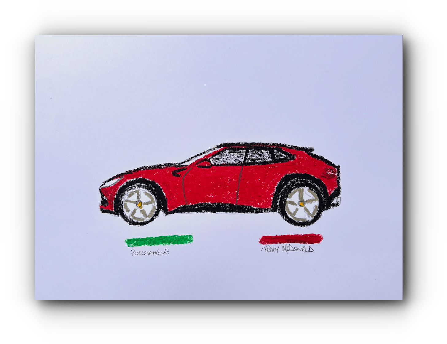 Ferrari Purosangue - Unique & Original Fine Art Oil Pastel Drawing on Paper