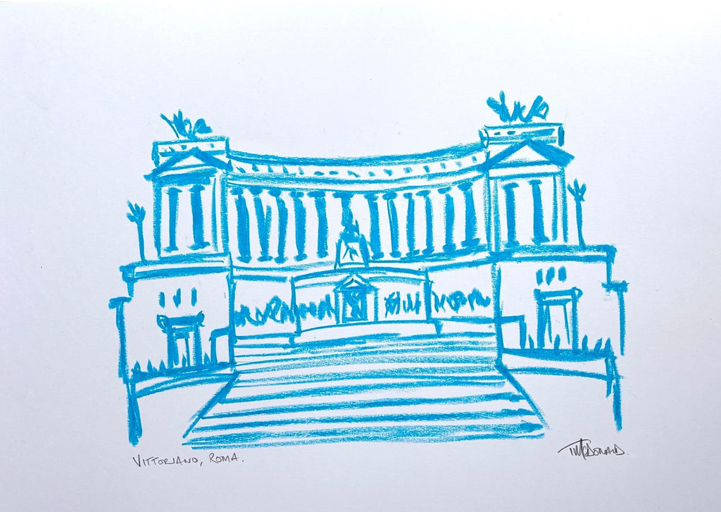 vittoriano monument rome victor Emanuel II roman history unique original oil pastel on paper art by artist Teddy McDonald