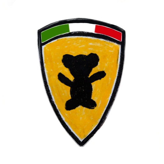 TEDDY McDONALD Art artist logo bear in yellow shield with Italian flag